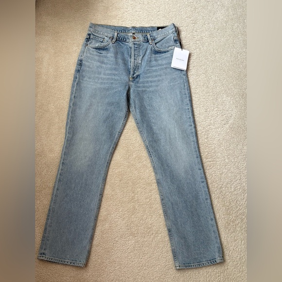 Goldsign Denim - Goldsign light wash denim button fly straight leg jeans, sz 28 (measures sz 30)